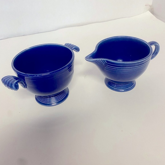 Vintage Fiesta Ring Creamer With Handle  , & Sugar Bowl . Cobalt Blue - Picture 2 of 14